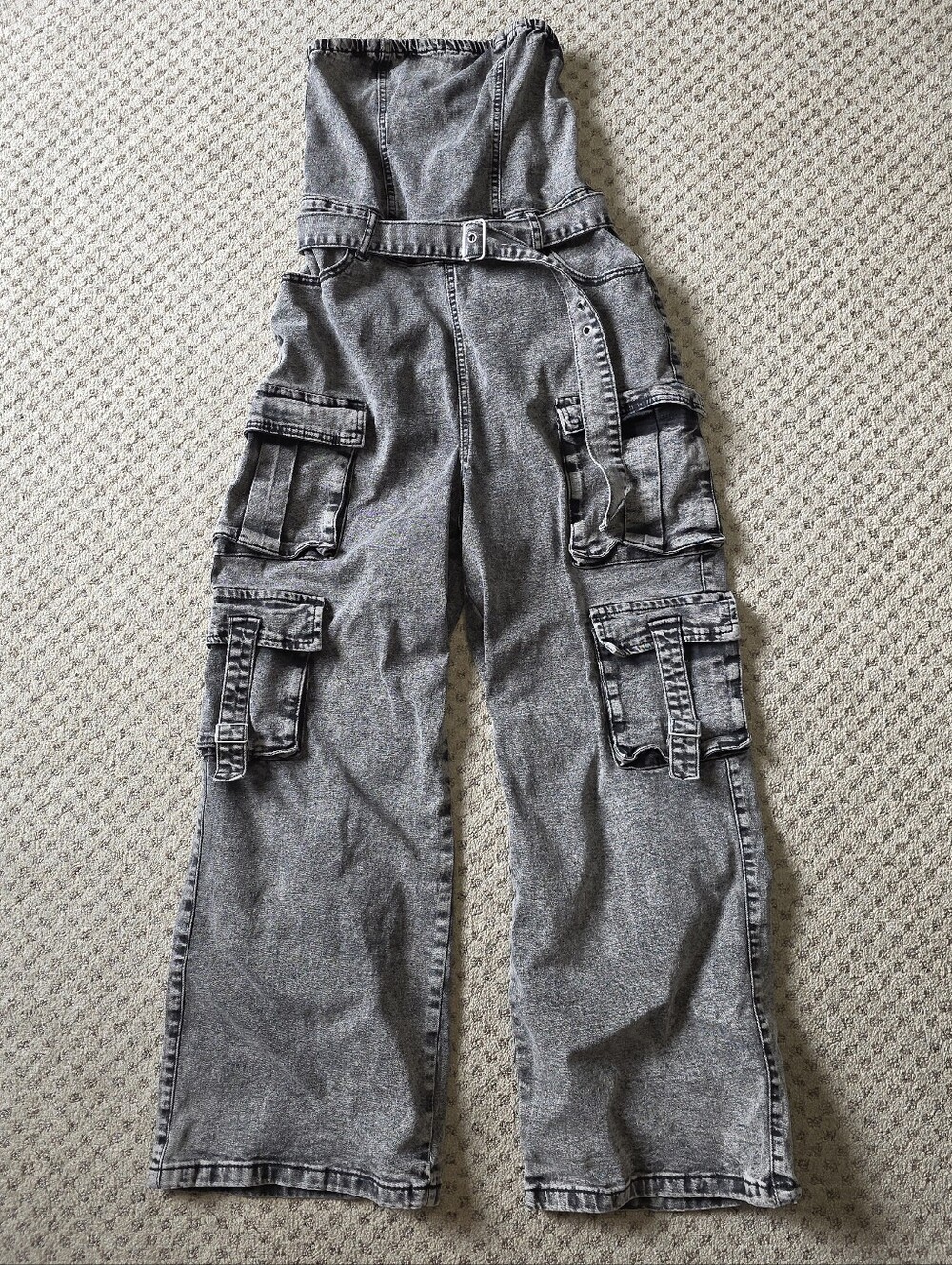 Justify Strapless Grey High-Rise Wide-Leg Cargo Jumpsuit